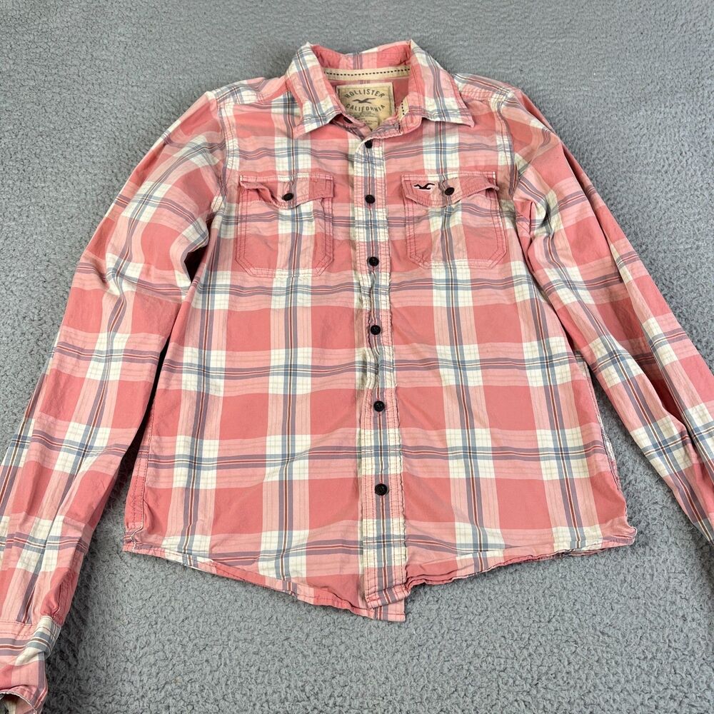 Hollister Men’s Coral Pink Plaid Button-Down Shirt